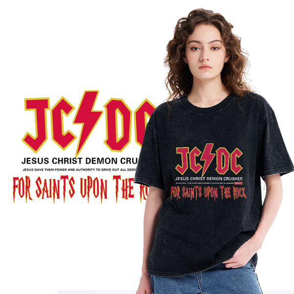 GC-WTSY058 Jesus Christ Demon Crusher Christian Washed T-Shirt