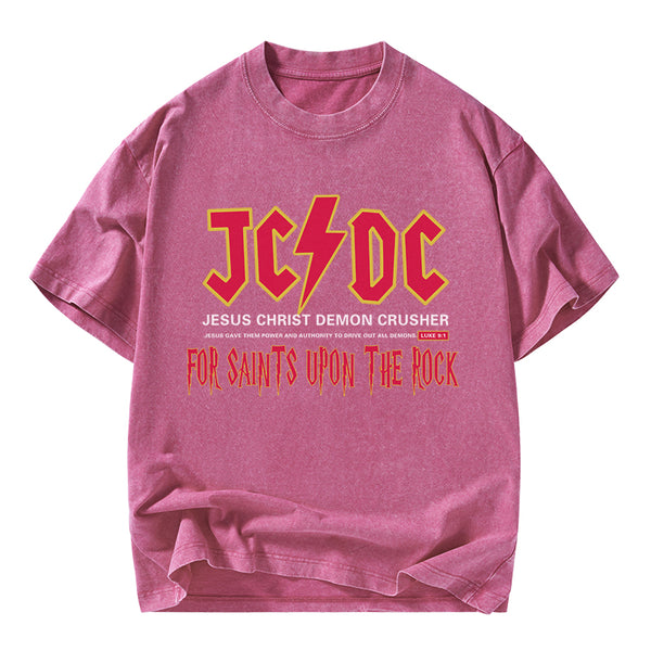 GC-WTSY058 Jesus Christ Demon Crusher Christian Washed T-Shirt
