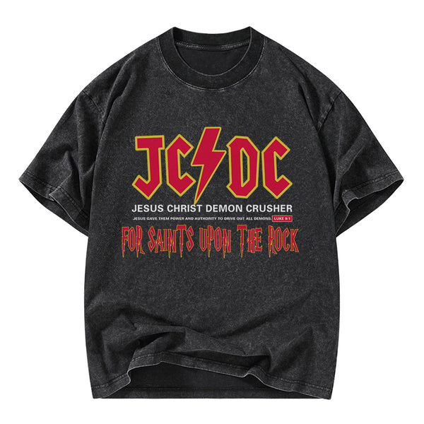 GC-WTSY058 Jesus Christ Demon Crusher Christian Washed T-Shirt