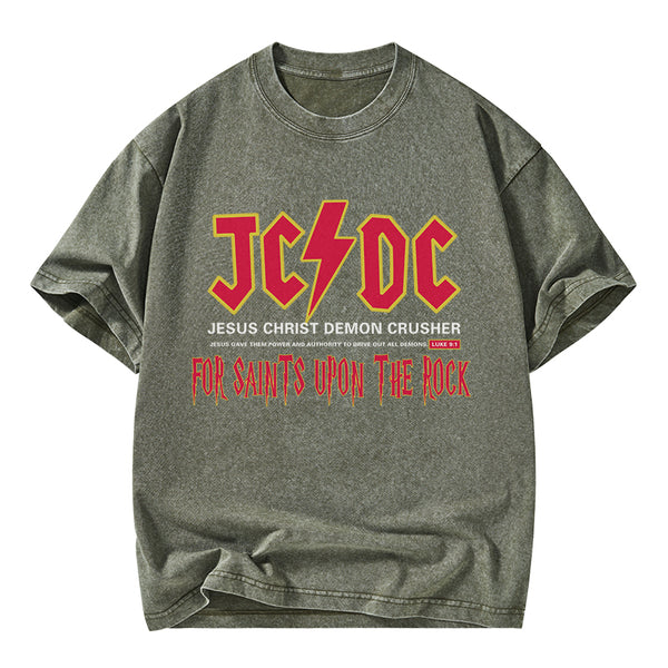 GC-WTSY058 Jesus Christ Demon Crusher Christian Washed T-Shirt
