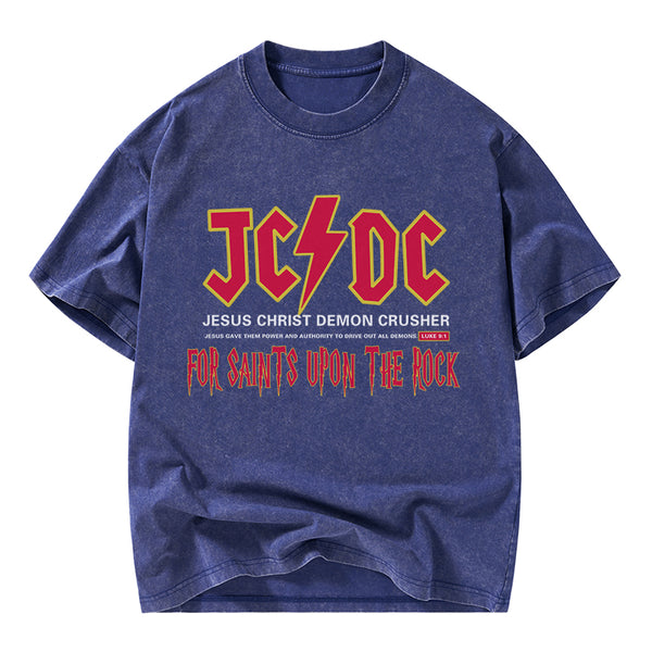GC-WTSY058 Jesus Christ Demon Crusher Christian Washed T-Shirt