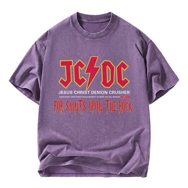 GC-WTSY058 Jesus Christ Demon Crusher Christian Washed T-Shirt