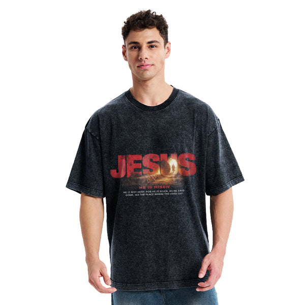 Jesus He Is Risen Christian Washed T-Shirt