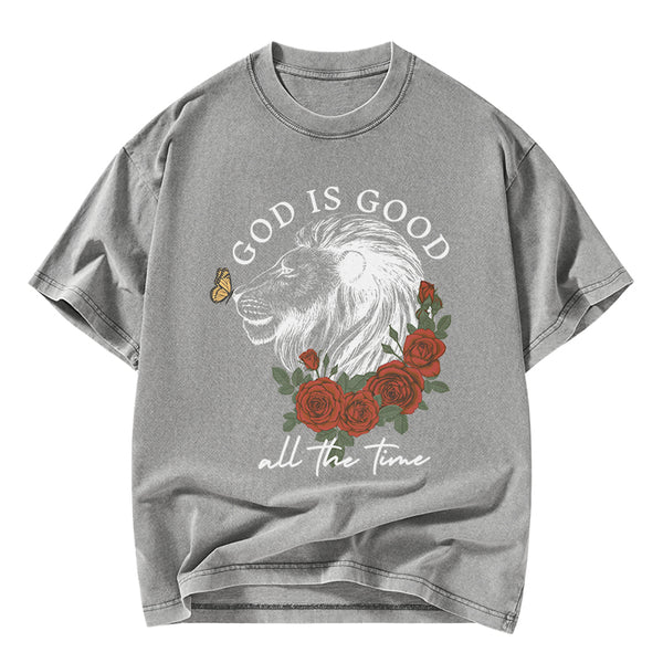 God Is Good Lion Christian Washed T-Shirt
