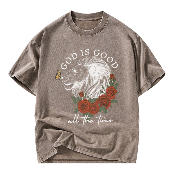 God Is Good Lion Christian Washed T-Shirt