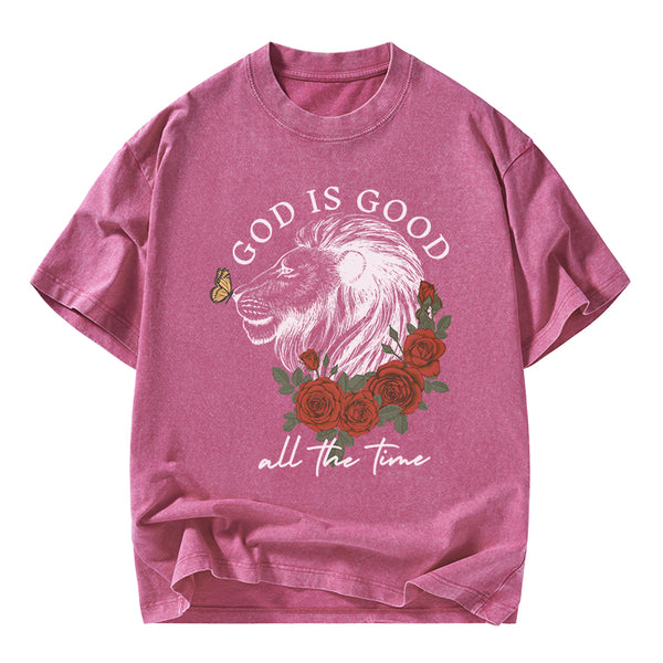 God Is Good Lion Christian Washed T-Shirt