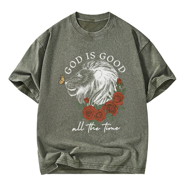 God Is Good Lion Christian Washed T-Shirt