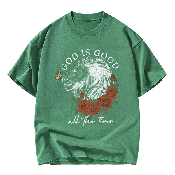 God Is Good Lion Christian Washed T-Shirt