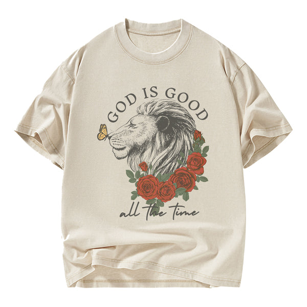 God Is Good Lion Christian Washed T-Shirt