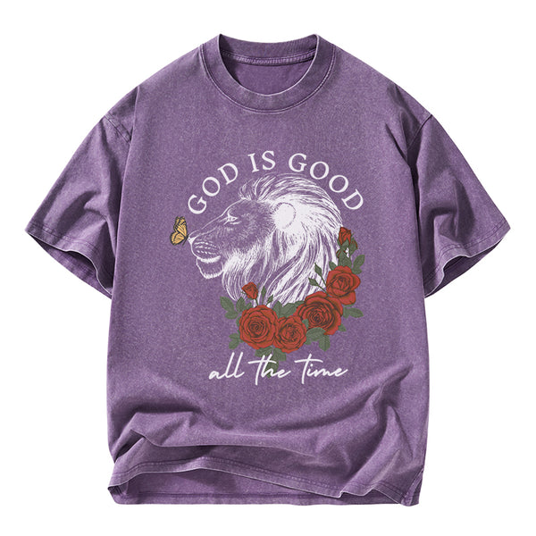 God Is Good Lion Christian Washed T-Shirt