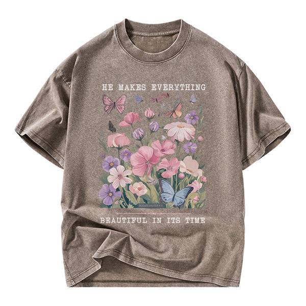 He Makes Everything Beautiful On its Time Christian Washed T-Shirt