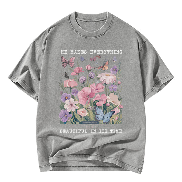 He Makes Everything Beautiful On its Time Christian Washed T-Shirt
