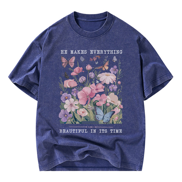 He Makes Everything Beautiful On its Time Christian Washed T-Shirt