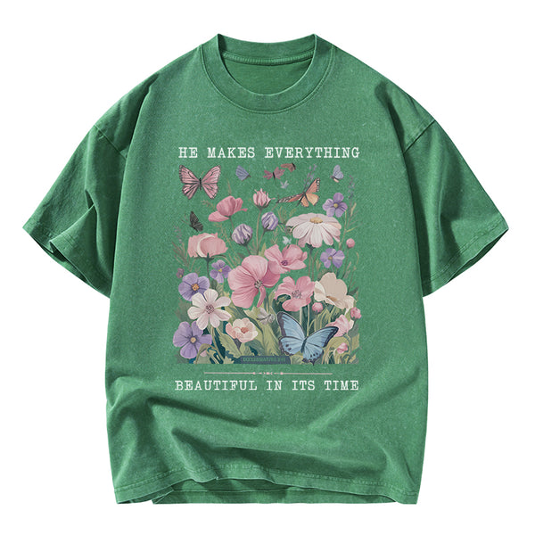 He Makes Everything Beautiful On its Time Christian Washed T-Shirt