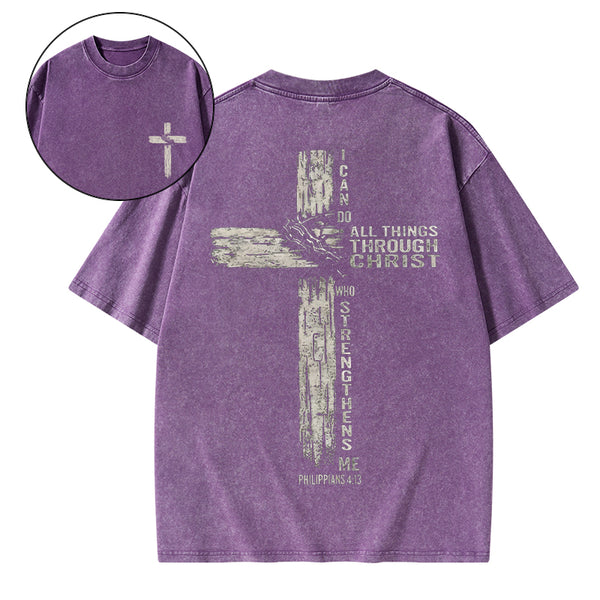 I Can Do All Things Through Christ Christian Washed T-Shirt