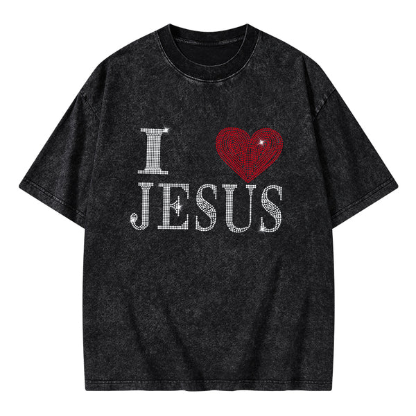 I Love Jesus Christian Washed T-Shirt