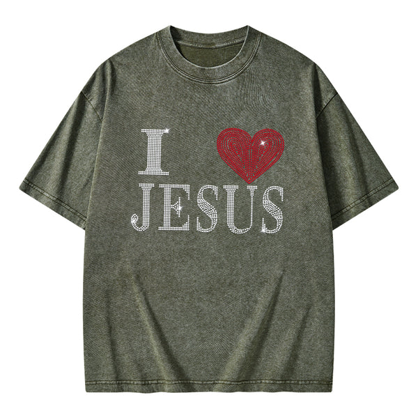 I Love Jesus Christian Washed T-Shirt