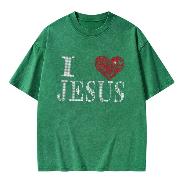 I Love Jesus Christian Washed T-Shirt