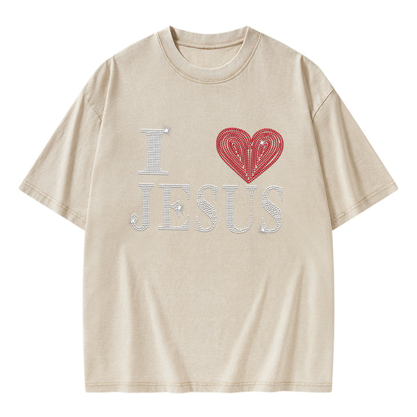 I Love Jesus Christian Washed T-Shirt