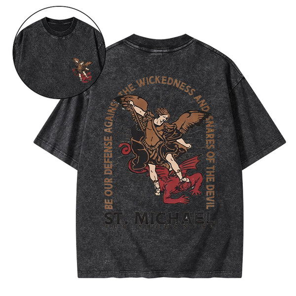 New ST Michael The Archangel Christian Washed T-Shirt