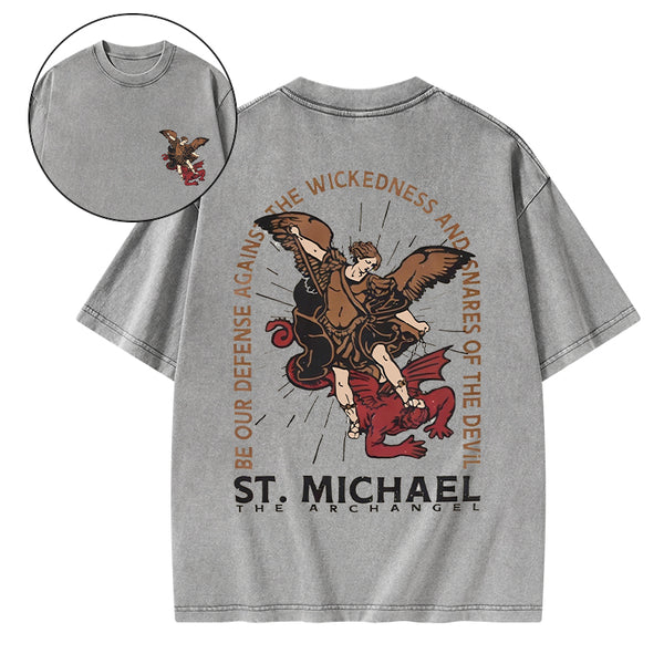 New ST Michael The Archangel Christian Washed T-Shirt