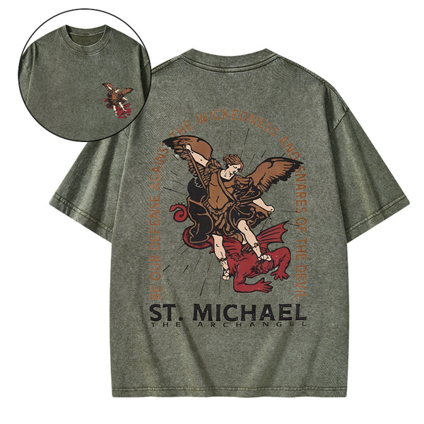 New ST Michael The Archangel Christian Washed T-Shirt