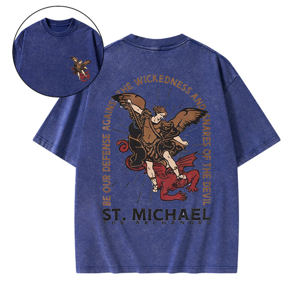 New ST Michael The Archangel Christian Washed T-Shirt