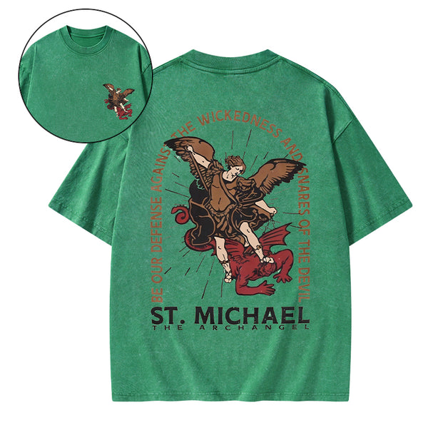 New ST Michael The Archangel Christian Washed T-Shirt
