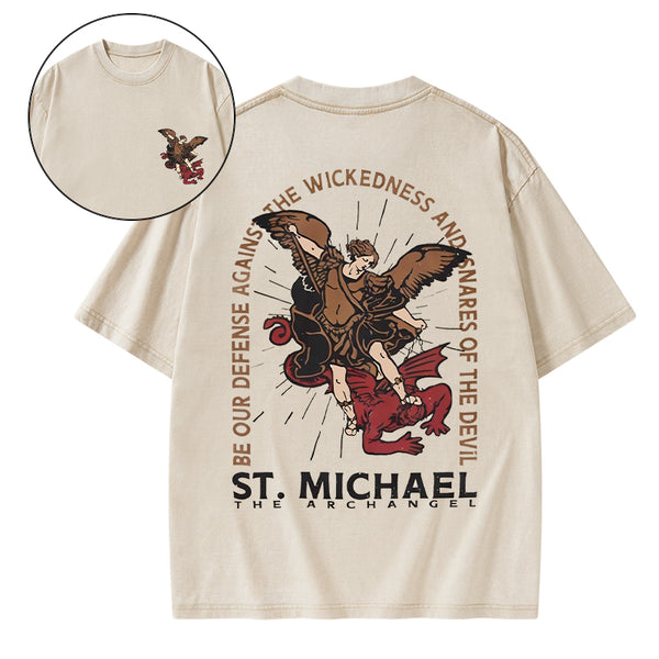 New ST Michael The Archangel Christian Washed T-Shirt
