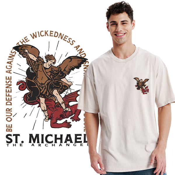 New ST Michael The Archangel Christian Washed T-Shirt