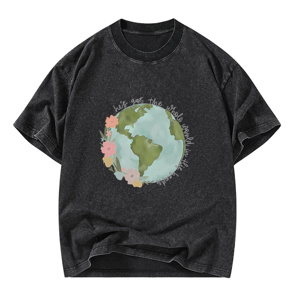 He Got The Whole World In His Hands Christian Washed T-Shirt