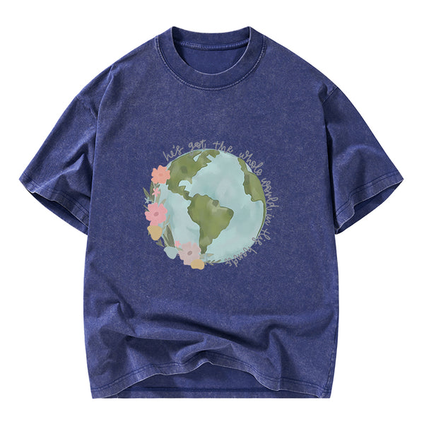 He Got The Whole World In His Hands Christian Washed T-Shirt