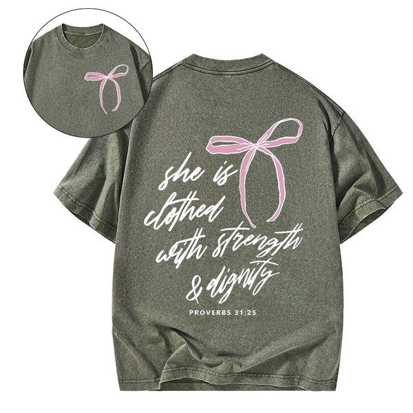 She Is Strong Christian Washed T-Shirt