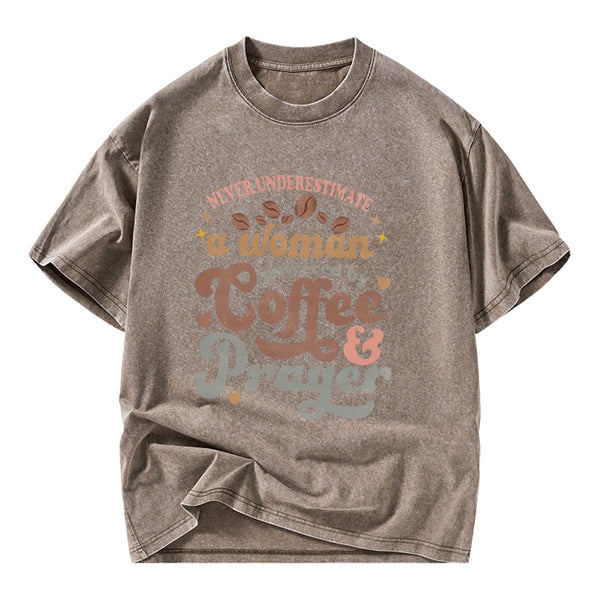 Powered By Coffee And Prayer Christian Washed T-Shirt