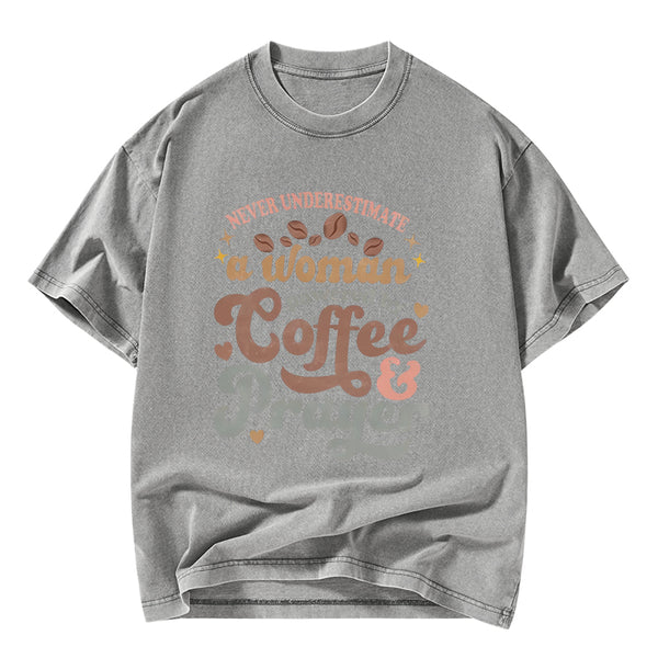 Powered By Coffee And Prayer Christian Washed T-Shirt