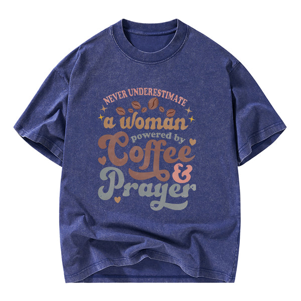 Powered By Coffee And Prayer Christian Washed T-Shirt
