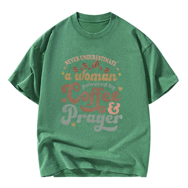 Powered By Coffee And Prayer Christian Washed T-Shirt