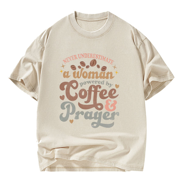 Powered By Coffee And Prayer Christian Washed T-Shirt