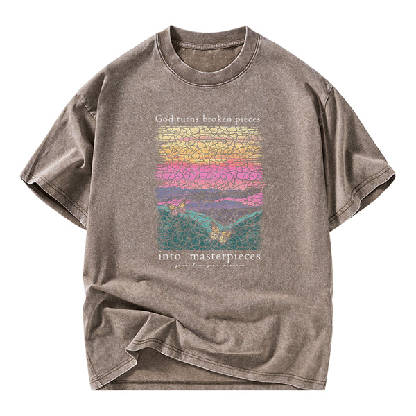God Turns Broken Pieces Into Masterpieces Christian Washed T-Shirt