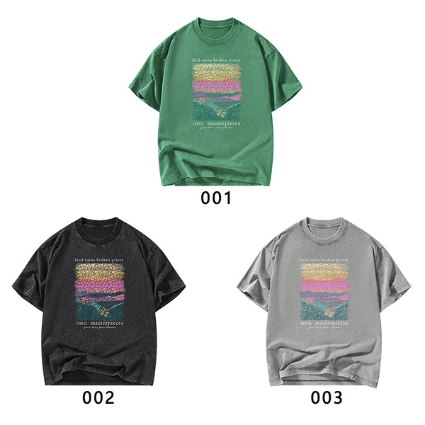 God Turns Broken Pieces Into Masterpieces Christian Washed T-Shirt