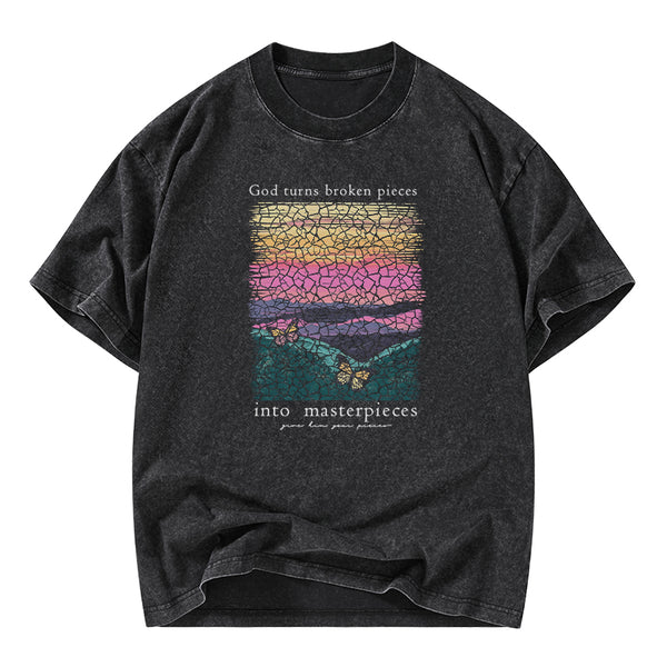 God Turns Broken Pieces Into Masterpieces Christian Washed T-Shirt