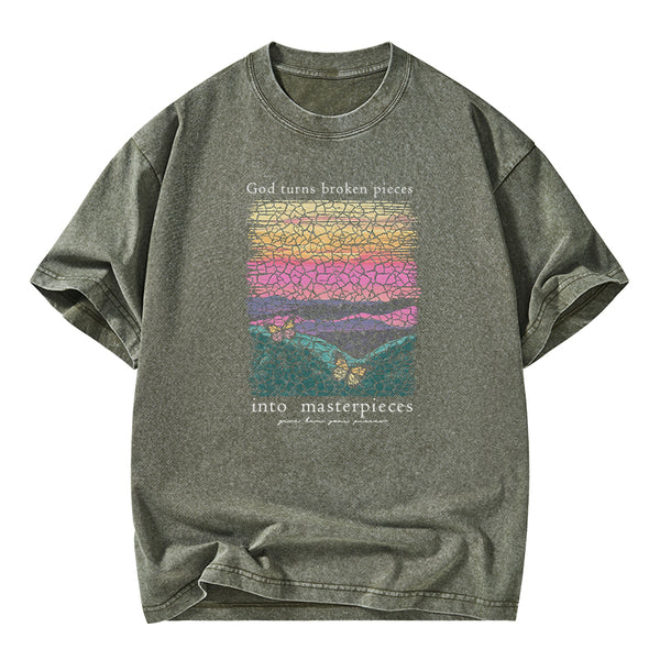 God Turns Broken Pieces Into Masterpieces Christian Washed T-Shirt