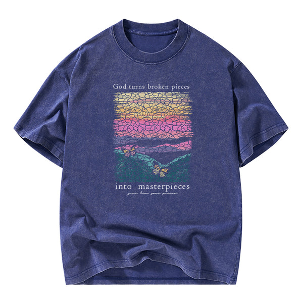 God Turns Broken Pieces Into Masterpieces Christian Washed T-Shirt