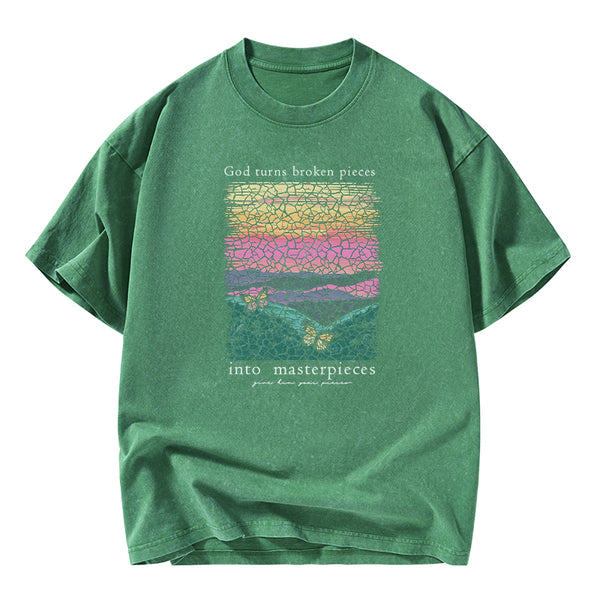 God Turns Broken Pieces Into Masterpieces Christian Washed T-Shirt