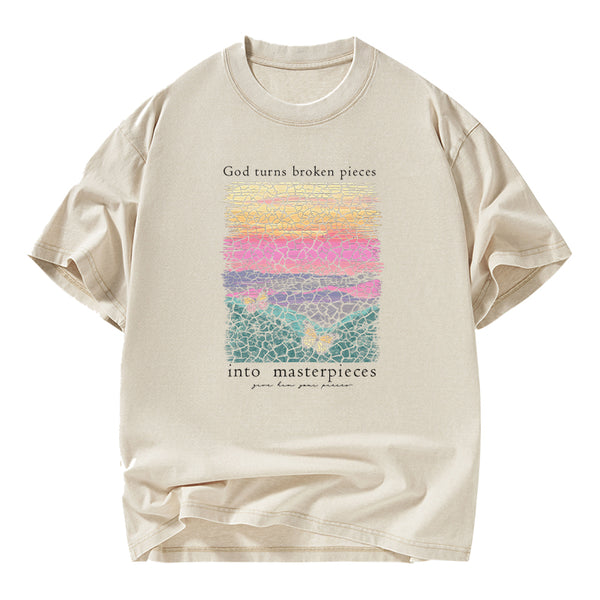 God Turns Broken Pieces Into Masterpieces Christian Washed T-Shirt