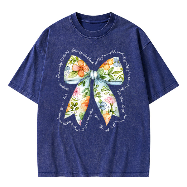 She Is Clothed In Strength And Dignity Christian Washed T-Shirt