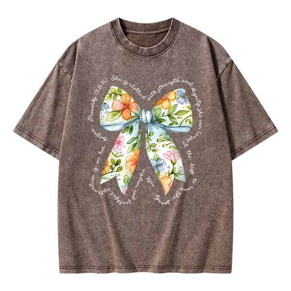 She Is Clothed In Strength And Dignity Christian Washed T-Shirt