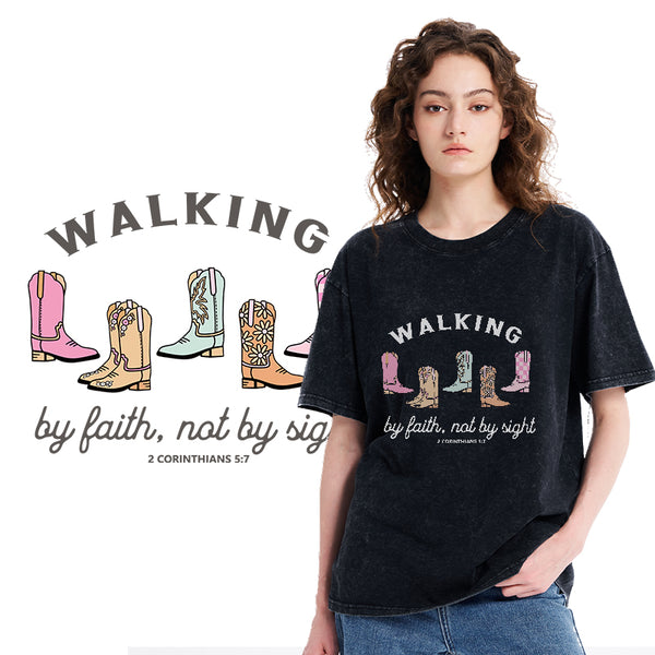 Walk By Faith Cowgirl Christian Washed T-Shirt