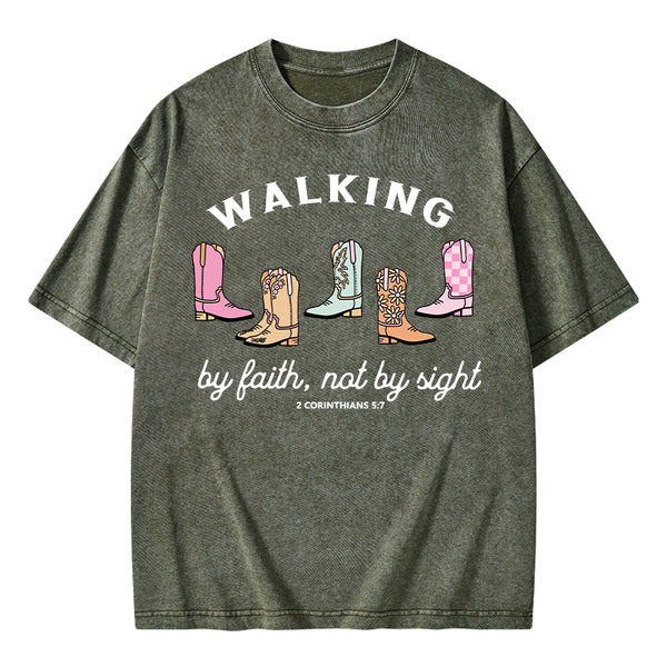 Walk By Faith Cowgirl Christian Washed T-Shirt