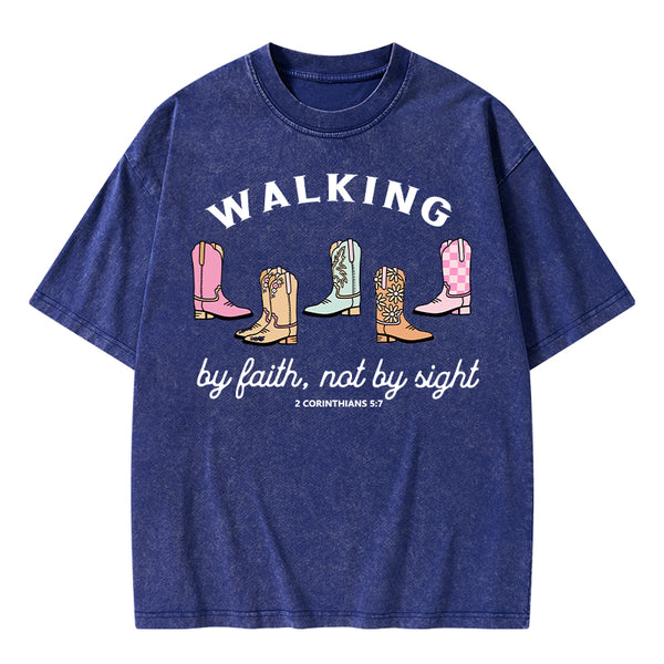Walk By Faith Cowgirl Christian Washed T-Shirt